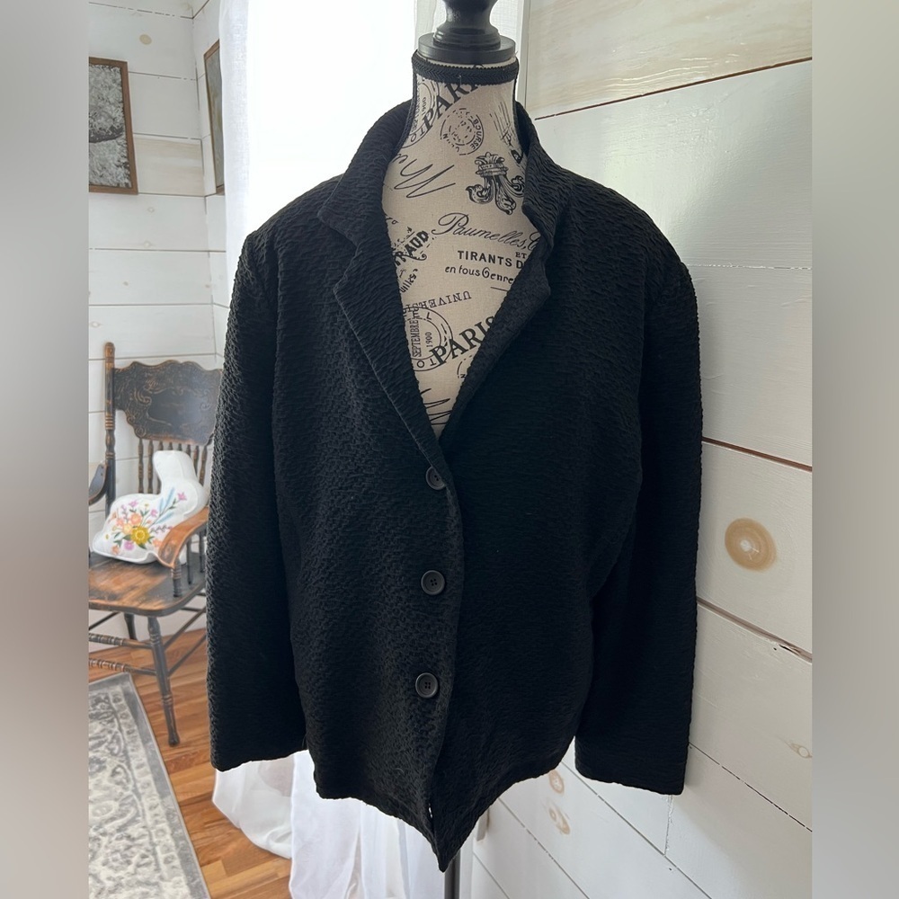 Eileen Fisher Women's Black Textured Jacket, see pics, buttons, business casual
